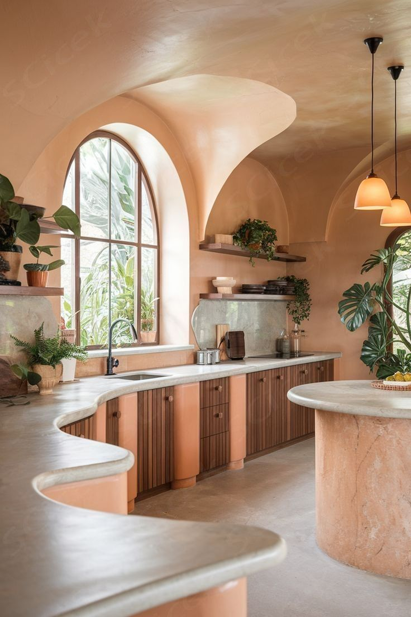 Tadelakt in a living room showing diffuse light reflection