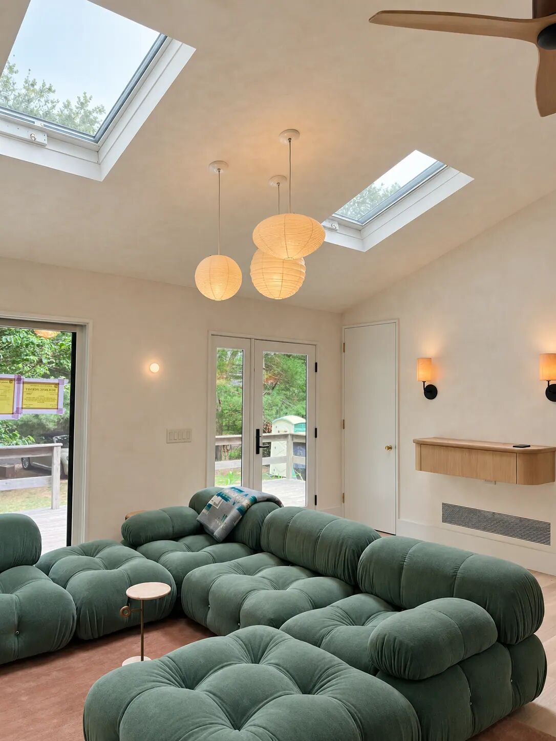 Limewash walls and vaulted ceiling with skylights, Hamptons residence
